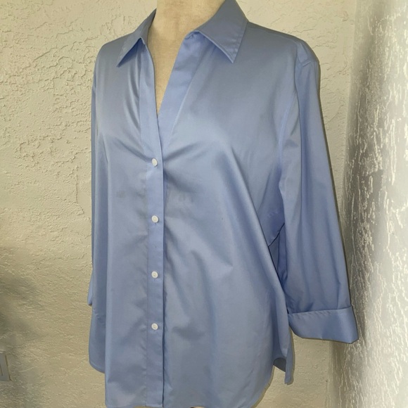 Foxcroft Non Iron Stretch XXL Light Blue Women's Button-Up Shirt - Picture 3 of 6